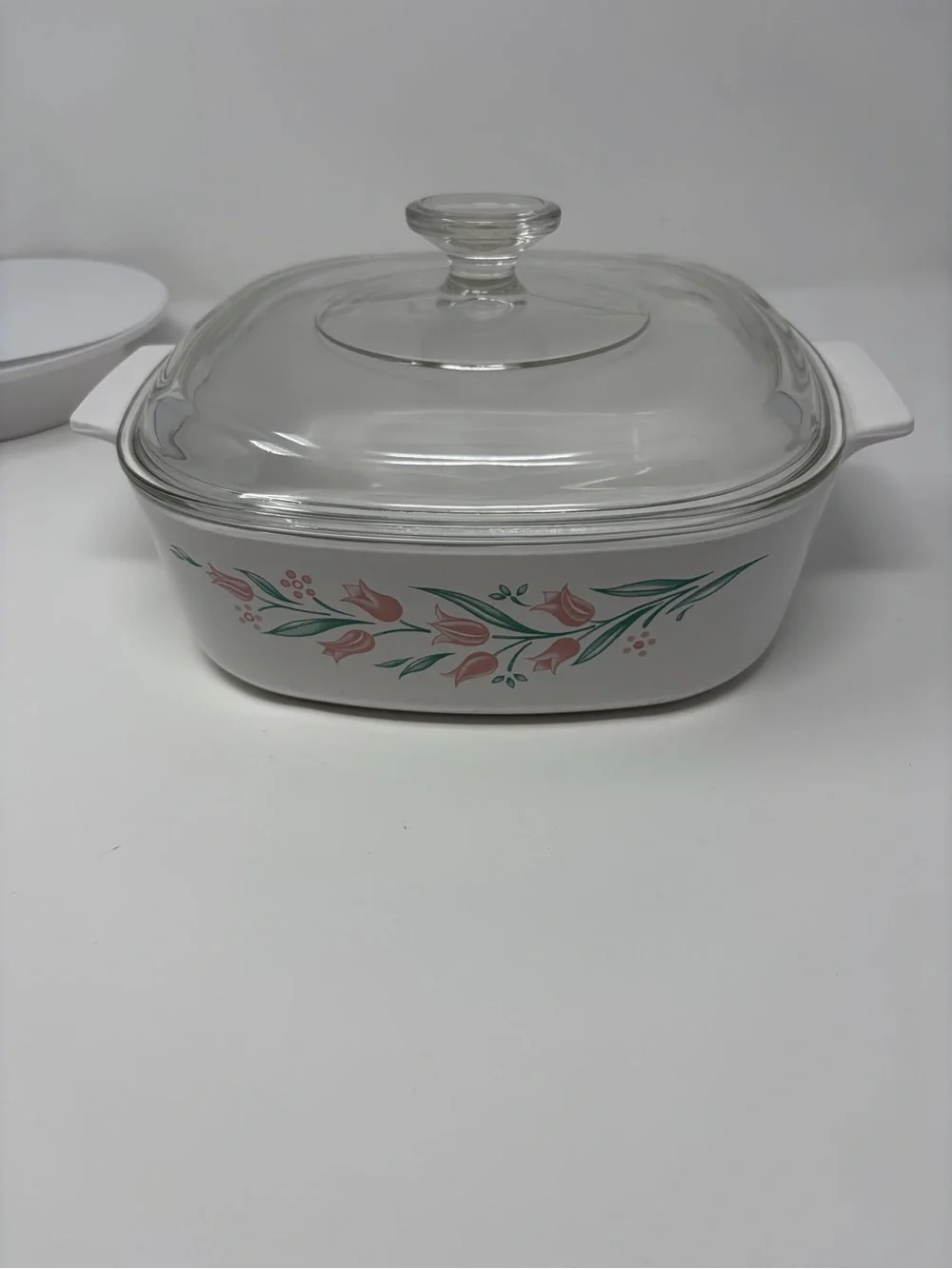 CORNING Ware 2 QT ROSEMARIE A-2-B Baking Casserole w/ Pyrex Lid Tulips